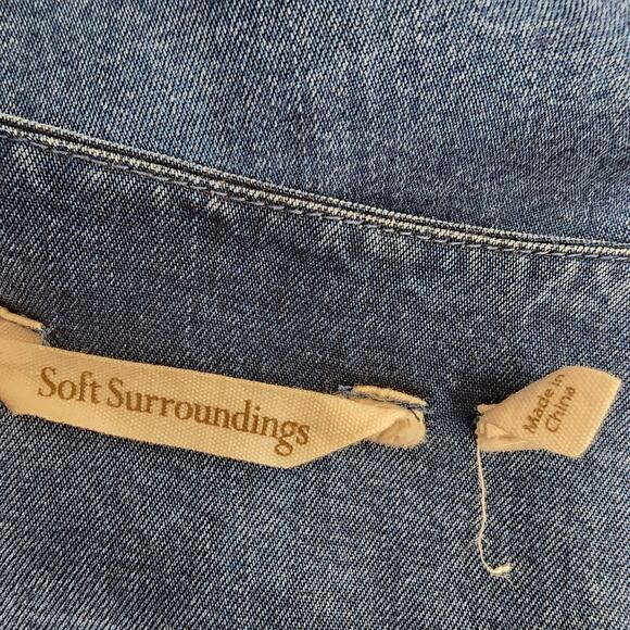 Soft Surroundings Womens Wendy Button Tunic Shirt Blue Chambray Denim V Neck Med - Picture 9 of 12